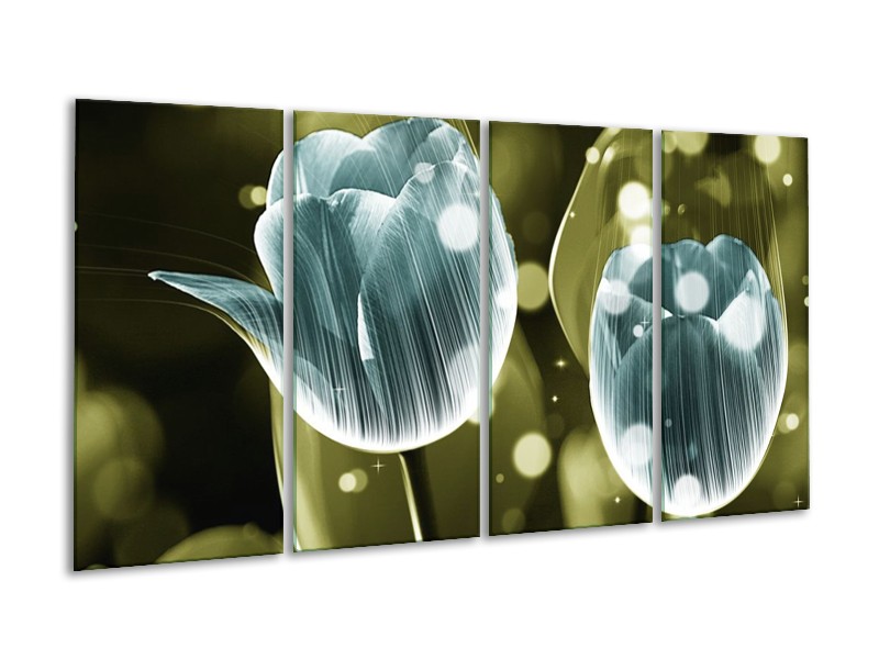 Canvas schilderij Tulp | Blauw, Groen | 160x80cm 4Luik