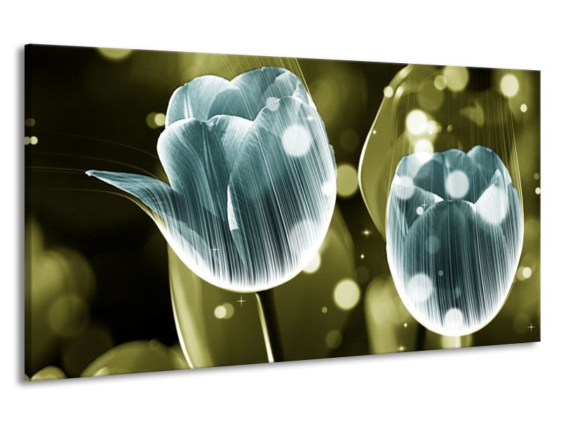 Canvas schilderij Tulp | Blauw, Groen | 190x100cm 1Luik