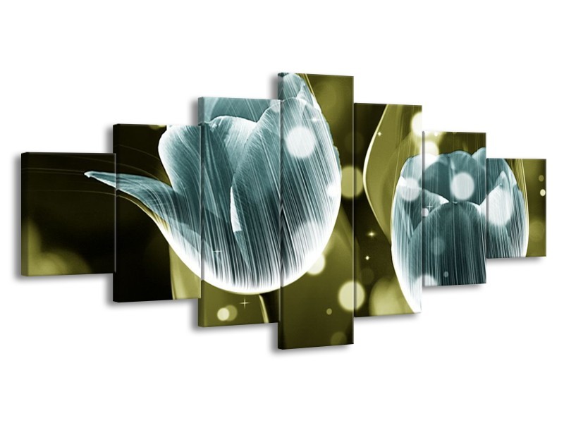 Canvas schilderij Tulp | Blauw, Groen | 210x100cm 7Luik