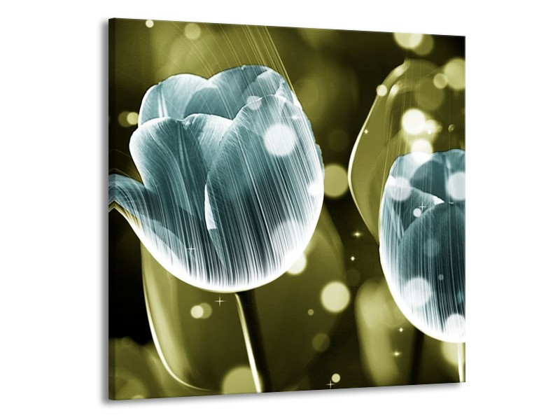 Canvas schilderij Tulp | Blauw, Groen | 50x50cm 1Luik