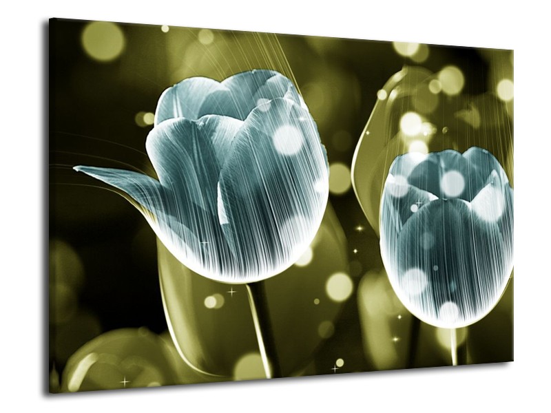 Canvas schilderij Tulp | Blauw, Groen | 70x50cm 1Luik
