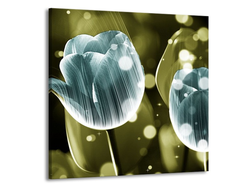 Canvas schilderij Tulp | Blauw, Groen | 70x70cm 1Luik