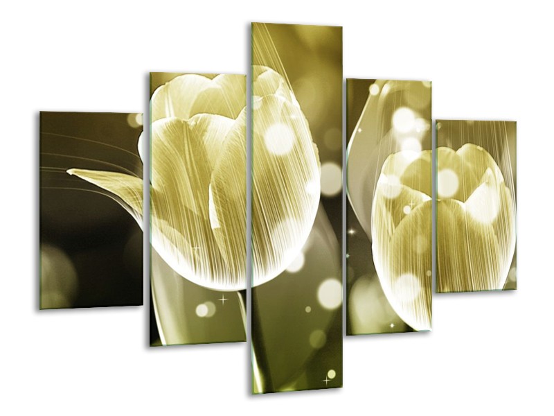 Canvas schilderij Tulp | Wit, Grijs | 100x70cm 5Luik