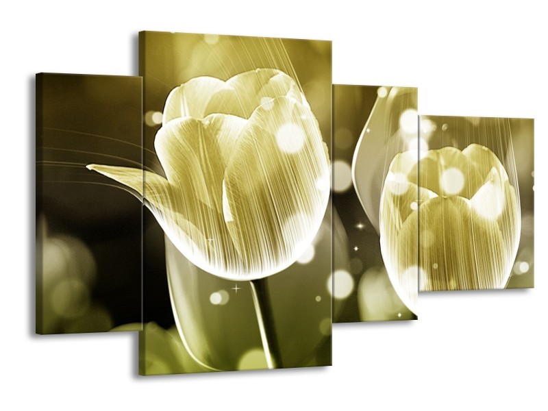 Canvas schilderij Tulp | Wit, Grijs | 120x75cm 4Luik