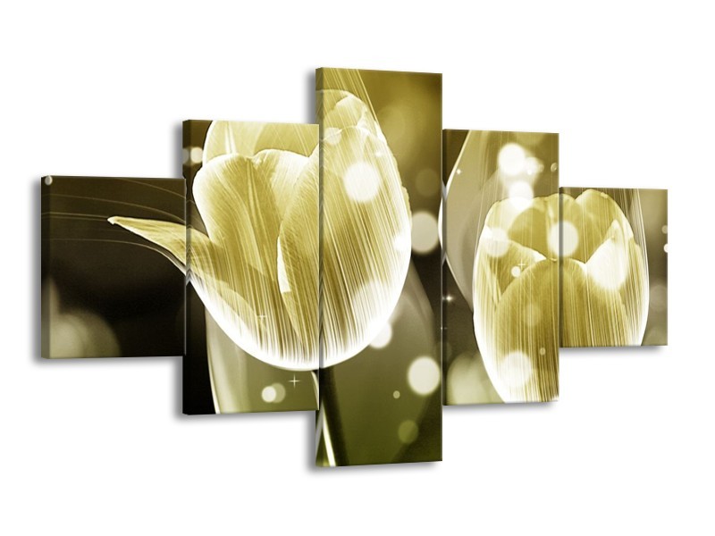 Canvas schilderij Tulp | Wit, Grijs | 125x70cm 5Luik