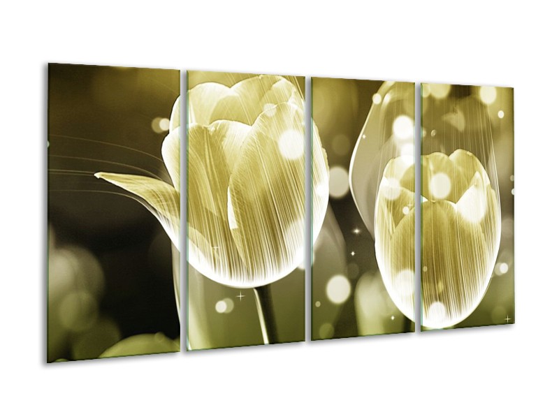 Canvas schilderij Tulp | Wit, Grijs | 160x80cm 4Luik