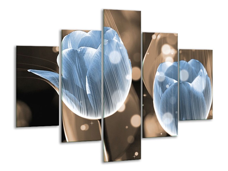 Canvas schilderij Tulp | Blauw, Grijs | 100x70cm 5Luik