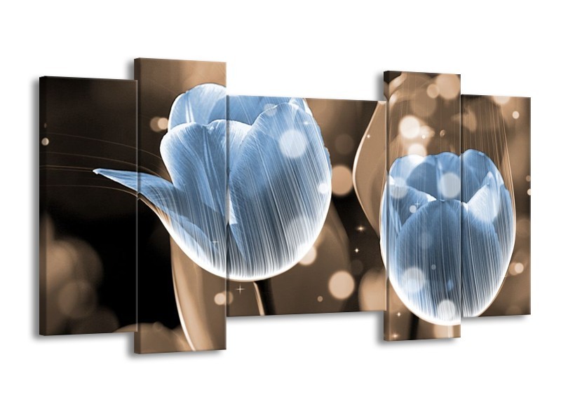 Canvas schilderij Tulp | Blauw, Grijs | 120x65 5Luik