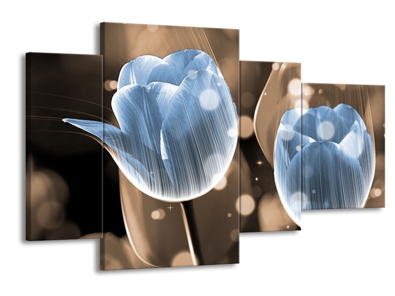 Canvas schilderij Tulp | Blauw, Grijs | 120x75cm 4Luik