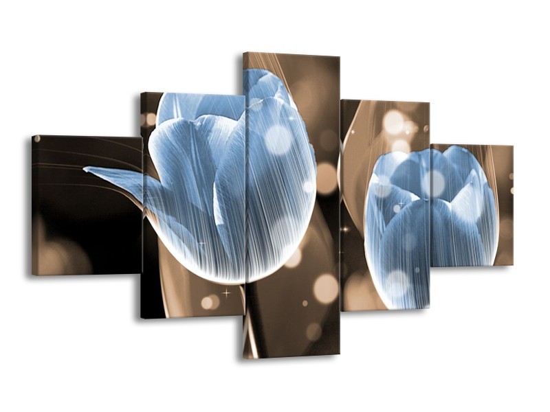 Canvas schilderij Tulp | Blauw, Grijs | 125x70cm 5Luik