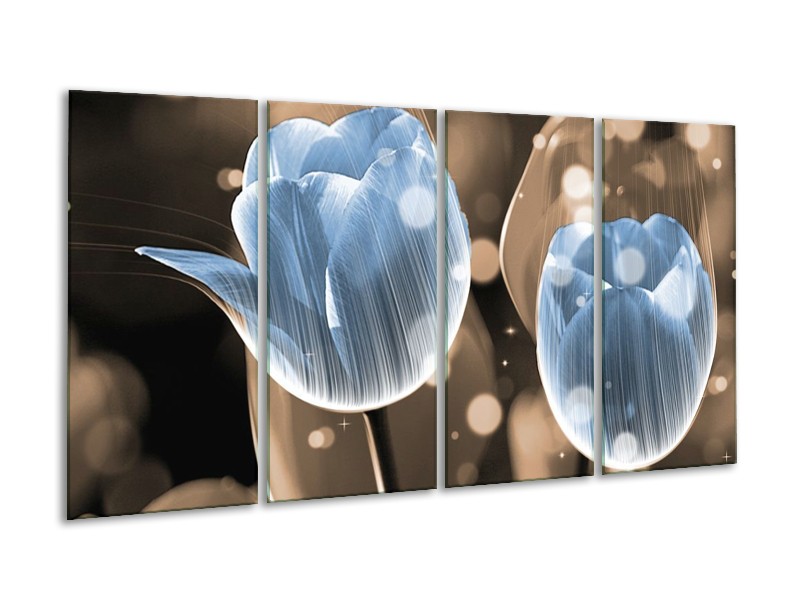 Canvas schilderij Tulp | Blauw, Grijs | 160x80cm 4Luik