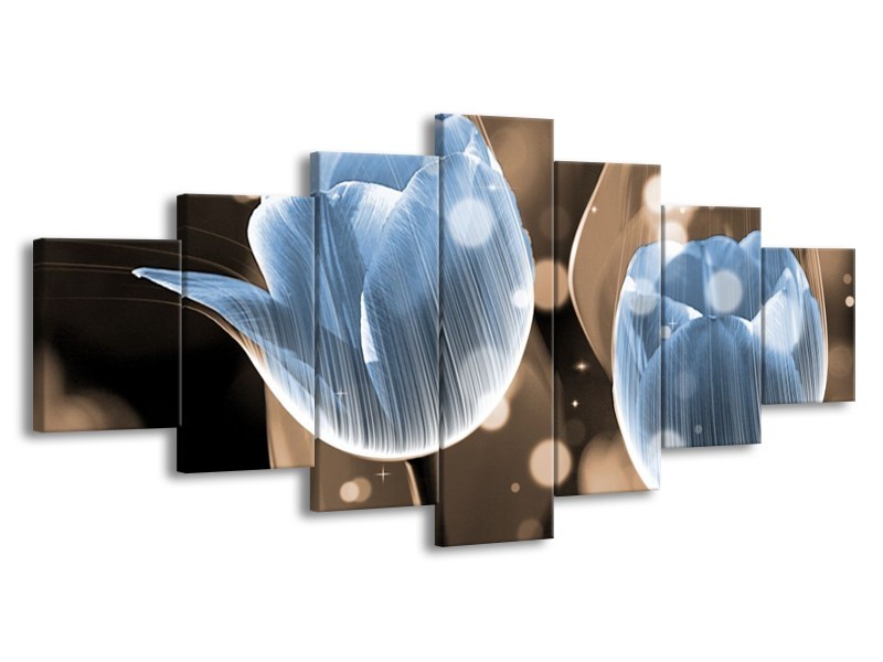 Canvas schilderij Tulp | Blauw, Grijs | 210x100cm 7Luik