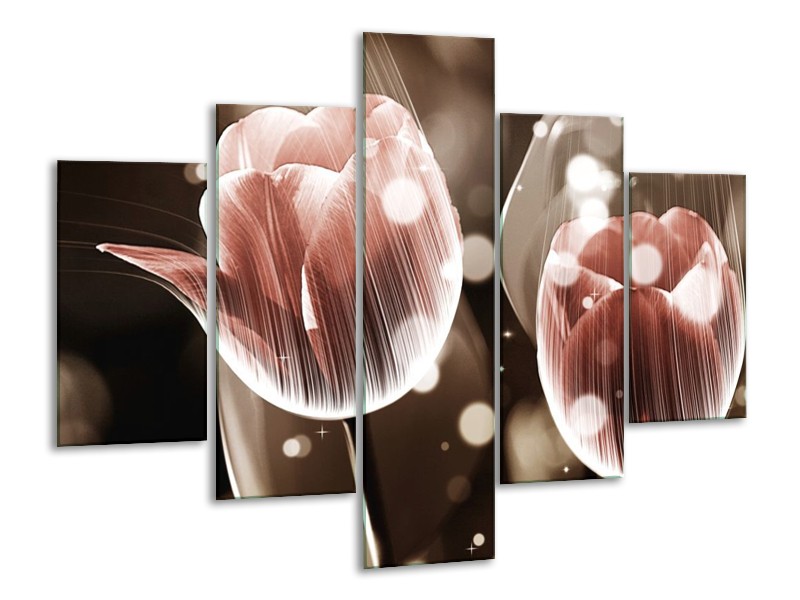 Canvas schilderij Tulp | Bruin, Grijs | 100x70cm 5Luik