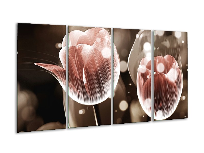 Canvas schilderij Tulp | Bruin, Grijs | 160x80cm 4Luik
