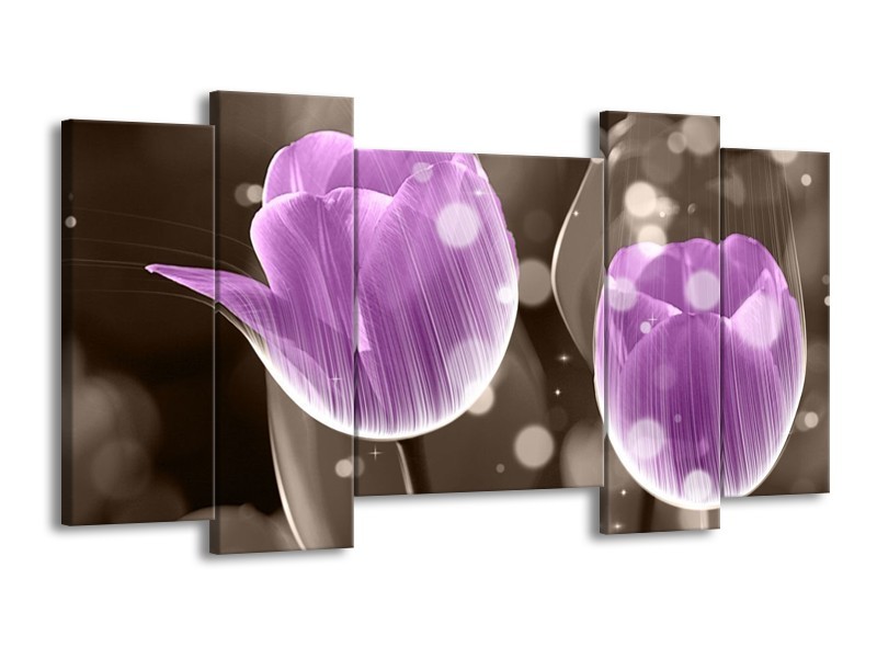 Canvas schilderij Tulp | Paars, Grijs | 120x65 5Luik