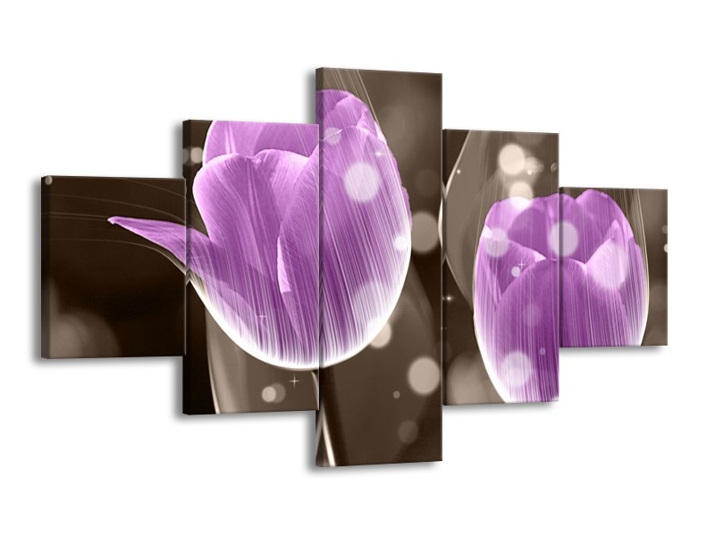 Canvas schilderij Tulp | Paars, Grijs | 125x70cm 5Luik