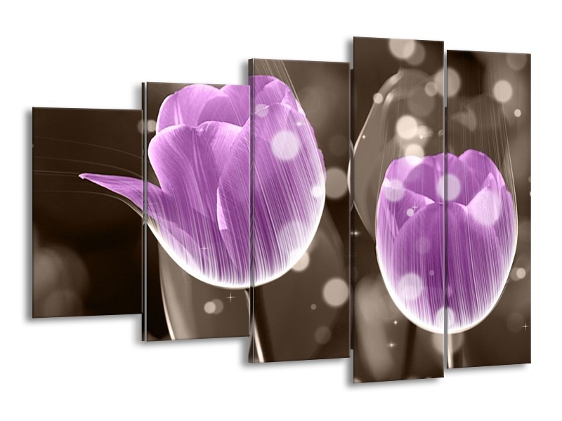 Canvas schilderij Tulp | Paars, Grijs | 150x100cm 5Luik