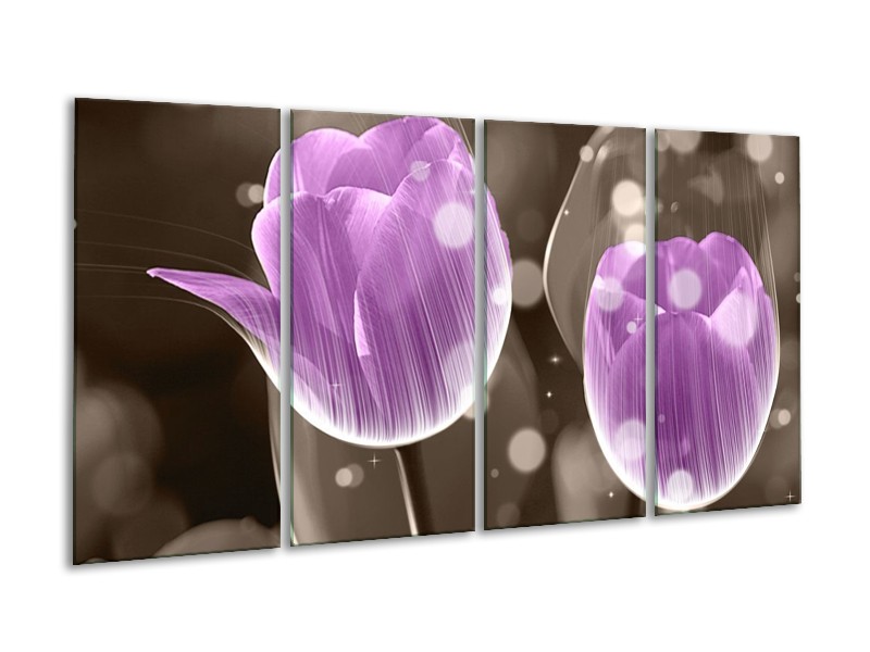 Canvas schilderij Tulp | Paars, Grijs | 160x80cm 4Luik