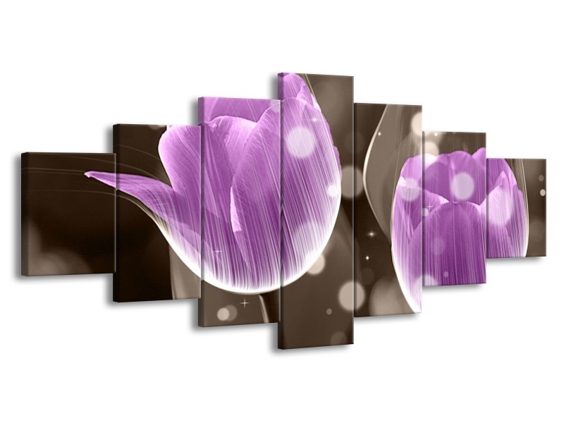 Canvas schilderij Tulp | Paars, Grijs | 210x100cm 7Luik
