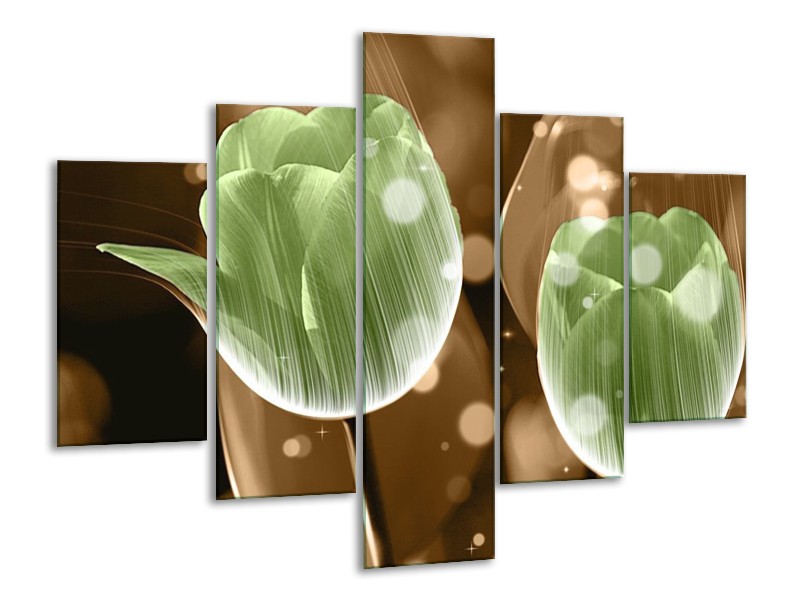 Canvas schilderij Tulp | Groen, Bruin | 100x70cm 5Luik