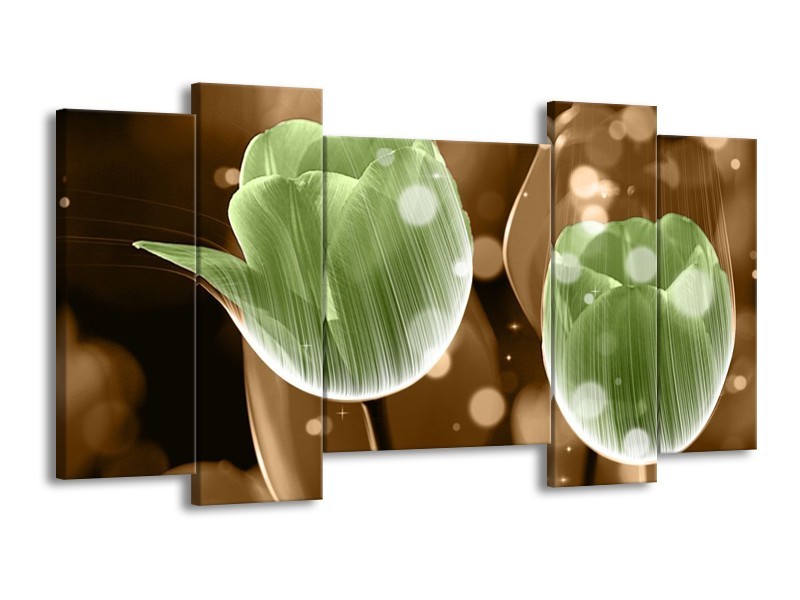 Canvas schilderij Tulp | Groen, Bruin | 120x65 5Luik