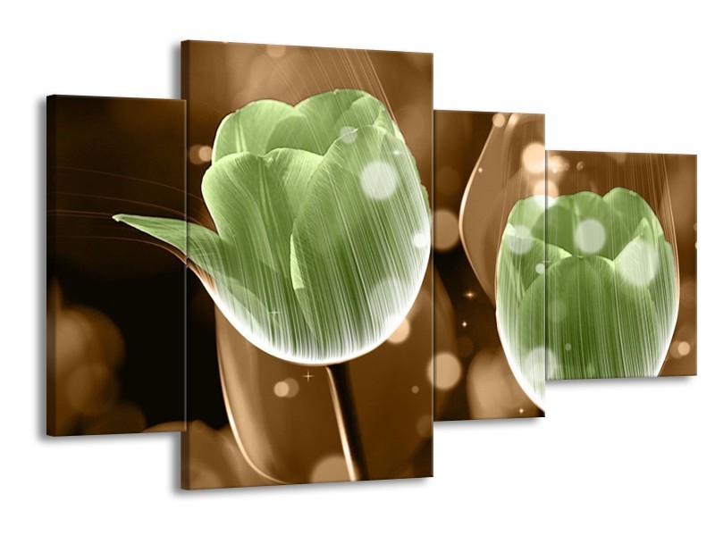 Canvas schilderij Tulp | Groen, Bruin | 120x75cm 4Luik