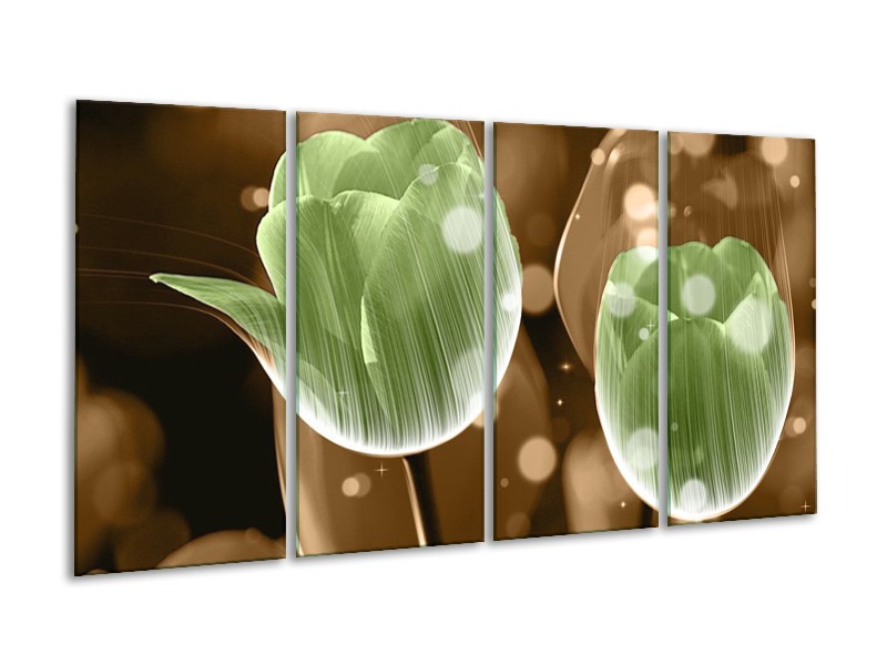 Canvas schilderij Tulp | Groen, Bruin | 160x80cm 4Luik