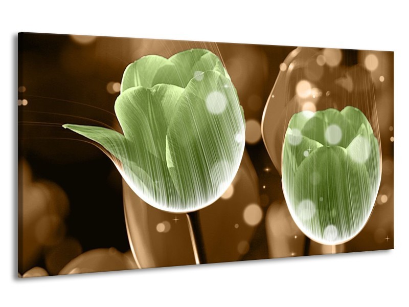 Canvas schilderij Tulp | Groen, Bruin | 190x100cm 1Luik