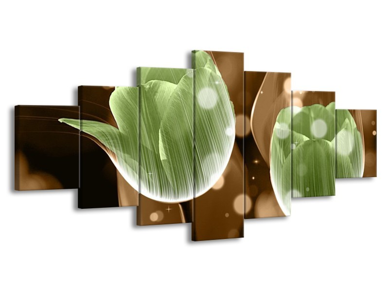 Canvas schilderij Tulp | Groen, Bruin | 210x100cm 7Luik