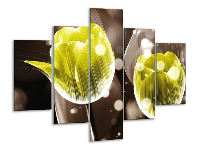 Canvas schilderij Tulp | Geel, Grijs | 100x70cm 5Luik