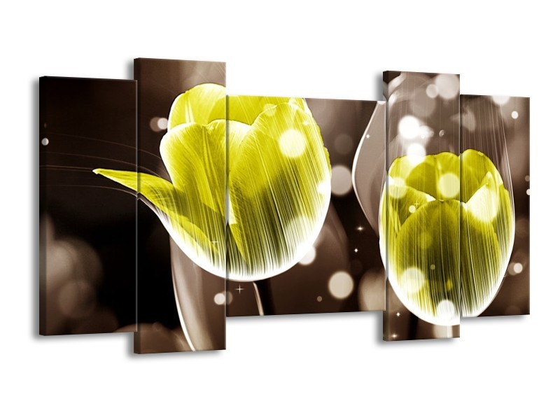 Canvas schilderij Tulp | Geel, Grijs | 120x65 5Luik