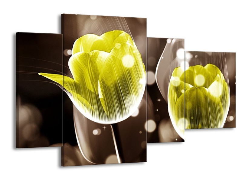 Canvas schilderij Tulp | Geel, Grijs | 120x75cm 4Luik