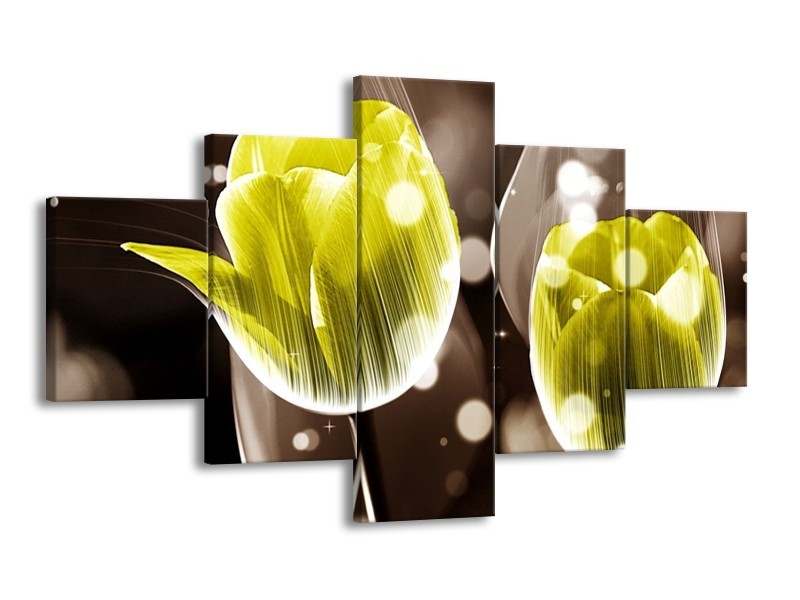 Canvas schilderij Tulp | Geel, Grijs | 125x70cm 5Luik