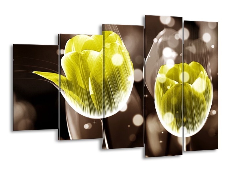 Canvas schilderij Tulp | Geel, Grijs | 150x100cm 5Luik