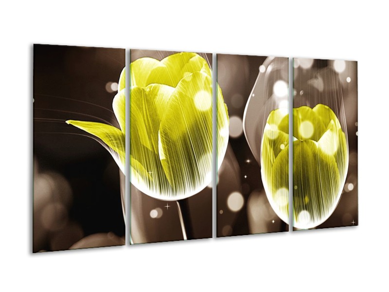 Canvas schilderij Tulp | Geel, Grijs | 160x80cm 4Luik