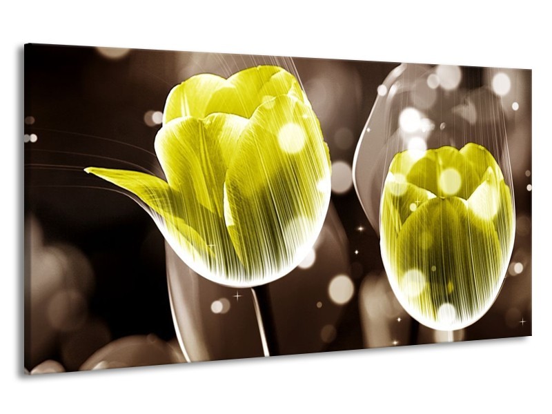 Canvas schilderij Tulp | Geel, Grijs | 190x100cm 1Luik