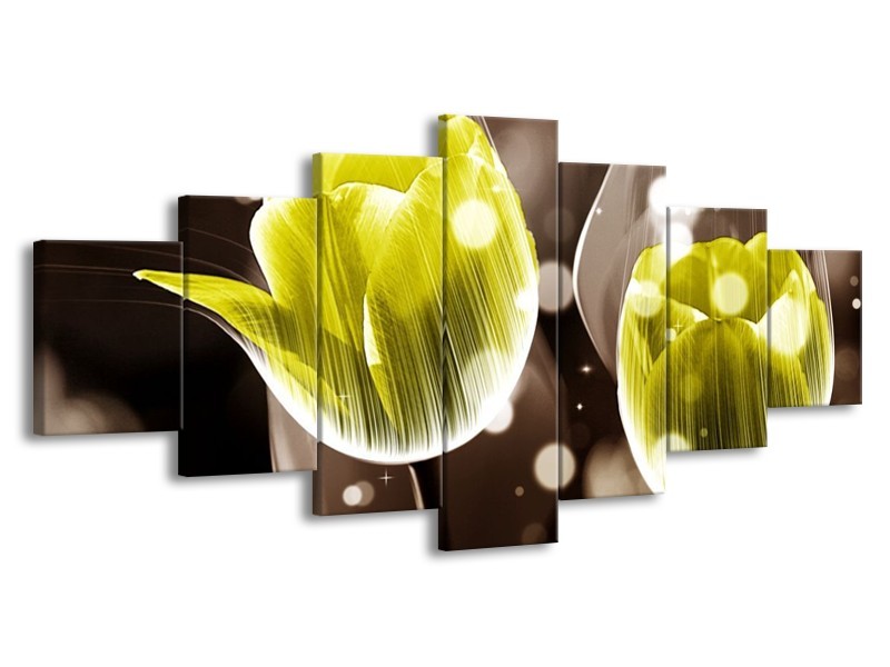 Canvas schilderij Tulp | Geel, Grijs | 210x100cm 7Luik