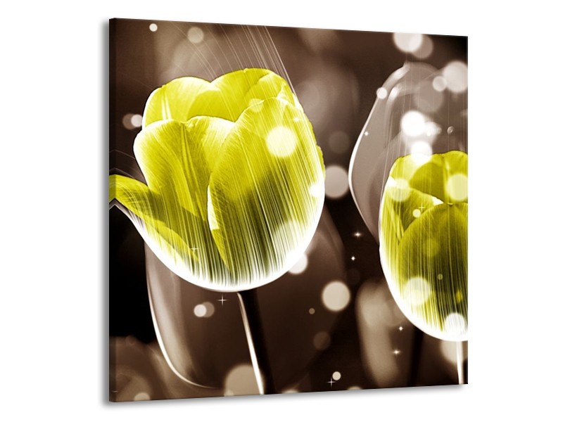 Canvas schilderij Tulp | Geel, Grijs | 70x70cm 1Luik