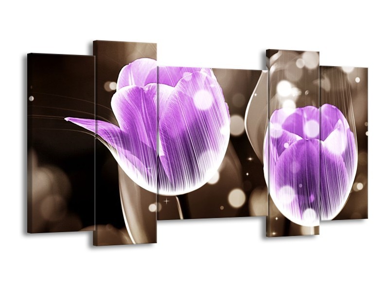 Canvas schilderij Tulp | Paars, Grijs | 120x65 5Luik