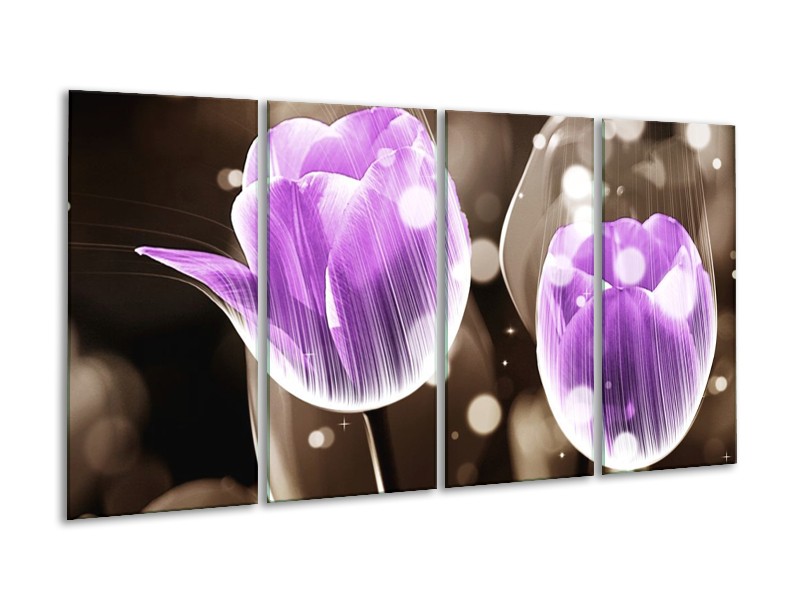 Canvas schilderij Tulp | Paars, Grijs | 160x80cm 4Luik