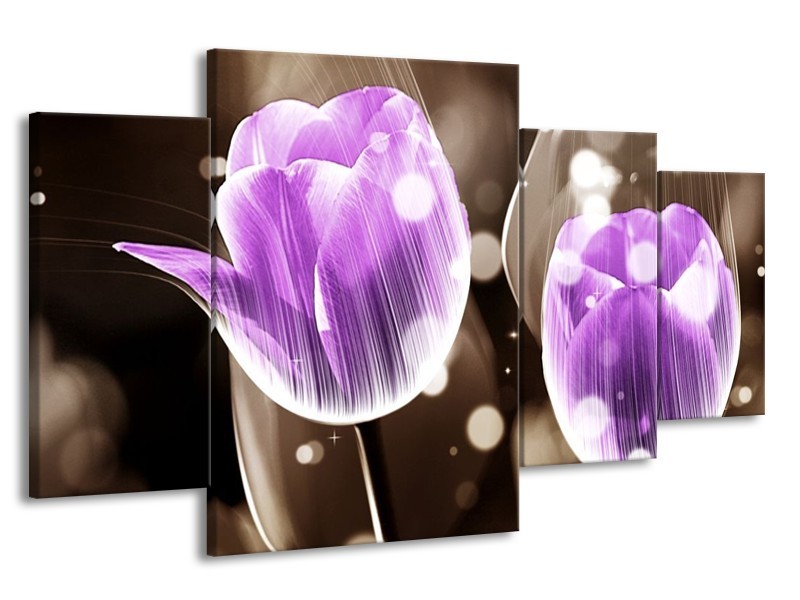 Canvas schilderij Tulp | Paars, Grijs | 160x90cm 4Luik