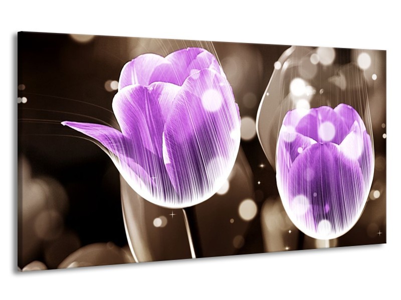 Canvas schilderij Tulp | Paars, Grijs | 190x100cm 1Luik