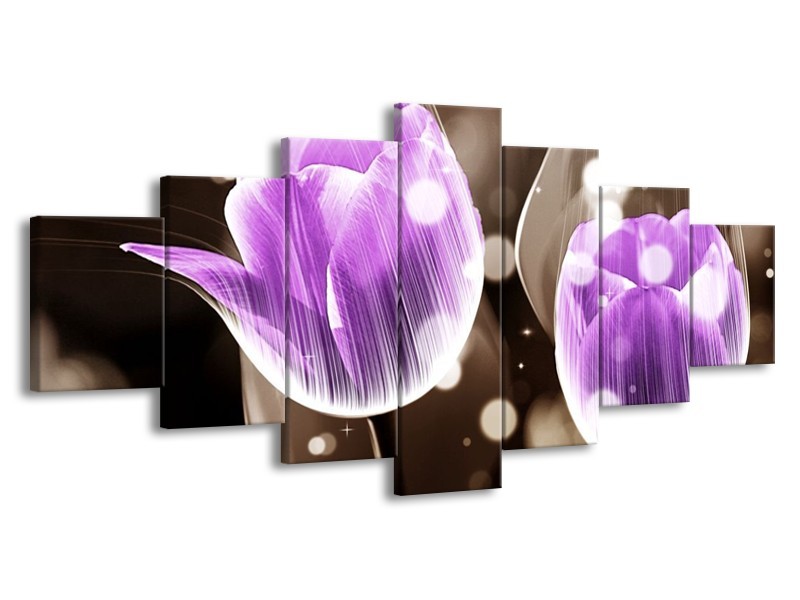 Canvas schilderij Tulp | Paars, Grijs | 210x100cm 7Luik