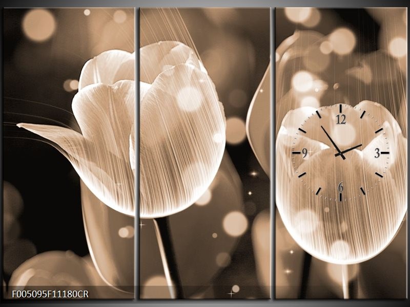 Klok schilderij Tulp | Grijs | 111x80cm 3Luik