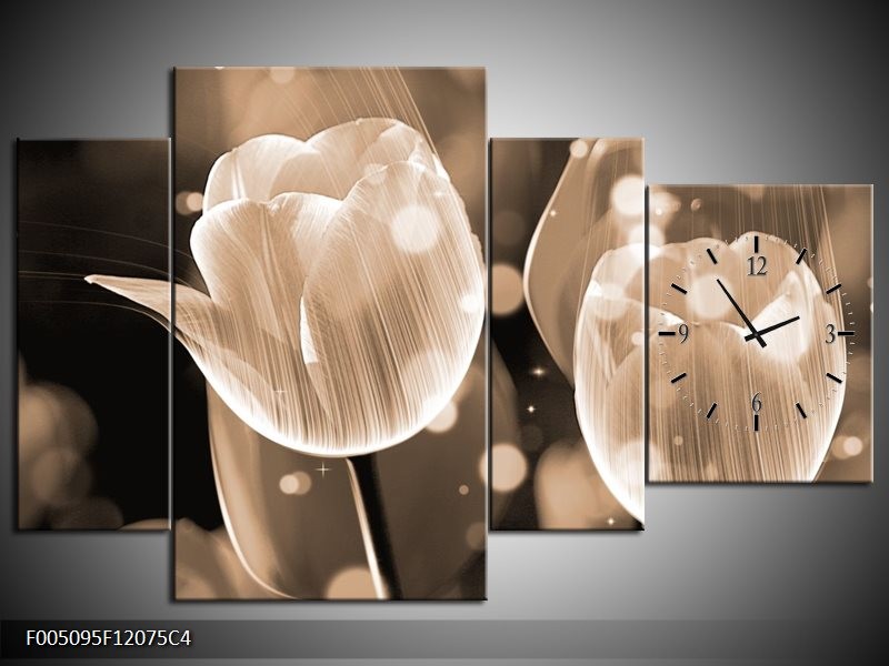 Klok schilderij Tulp | Grijs | 120x75cm 4Luik