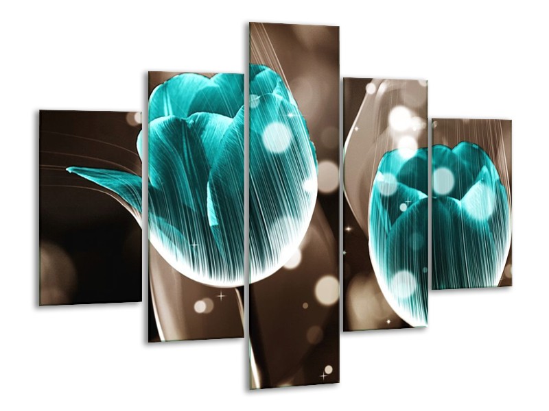 Canvas schilderij Tulp | Blauw, Grijs | 100x70cm 5Luik