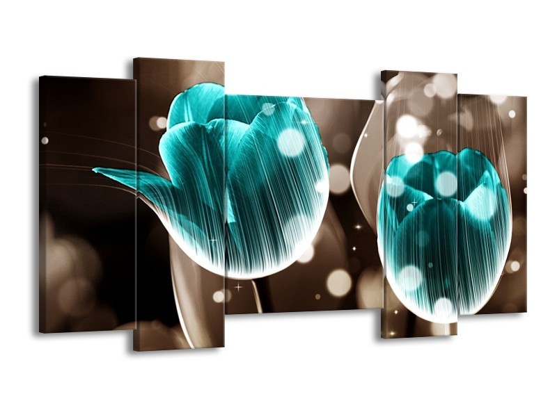 Canvas schilderij Tulp | Blauw, Grijs | 120x65 5Luik