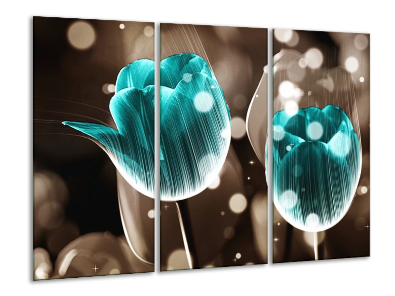 Canvas schilderij Tulp | Blauw, Grijs | 120x80cm 3Luik