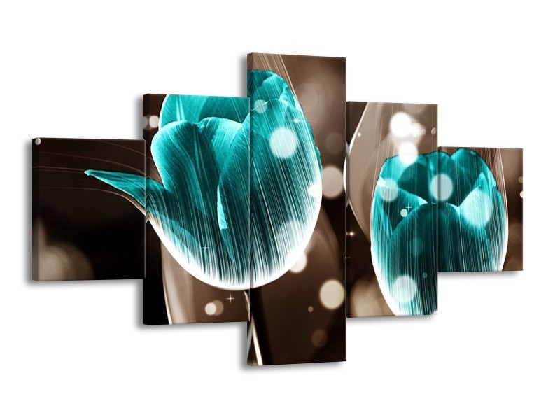 Canvas schilderij Tulp | Blauw, Grijs | 125x70cm 5Luik