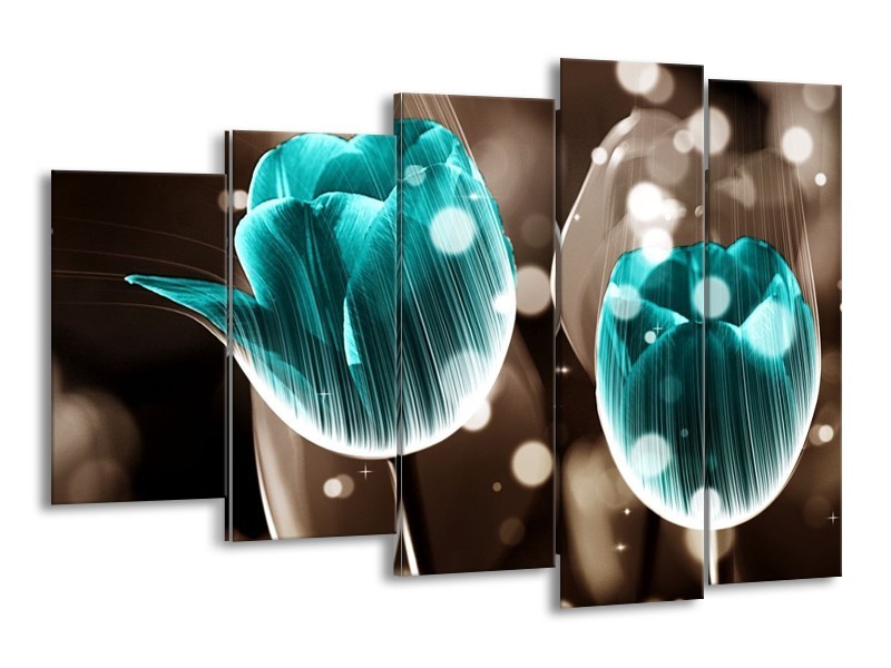 Canvas schilderij Tulp | Blauw, Grijs | 150x100cm 5Luik